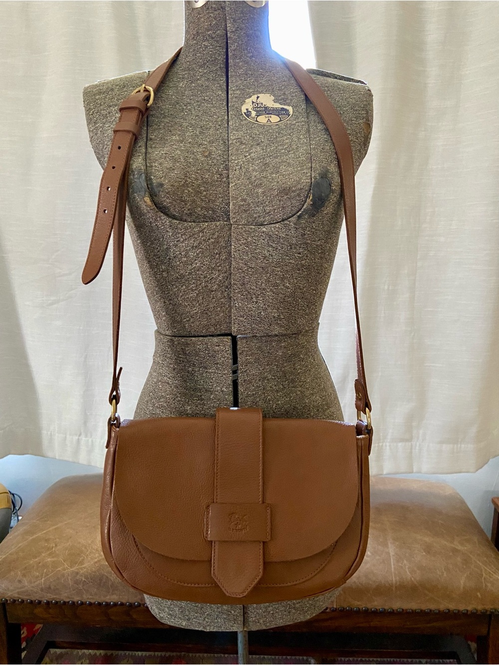 IL Bisonte Medium Fausta or Alloro Leather Crossbody Saddle Bag